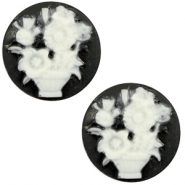 Basic cabochon cameo 20mm bouquet Black-White