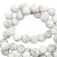 8 mm natural stone beads matt with marble look White