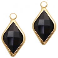 Crystal glass charms rhombus 10x14mm Jet Black-Gold