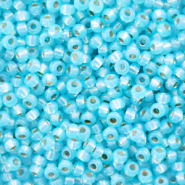 Miyuki seed beads 11/0 Silverlined Alabaster Dyed Aqua Blue 11-647