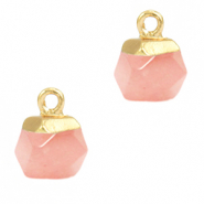 Natural stone charms hexagon Light Pink-Gold