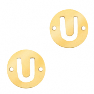 Stainless steel charms connector round 10mm initial coin U Gold