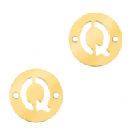 Stainless steel charms connector round 10mm initial coin Q Gold