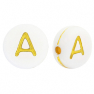 Acrylic letter beads A White-Gold