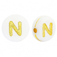 Acrylic letter beads N White-Gold