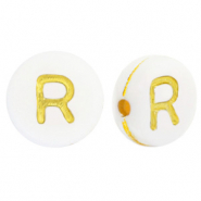 Acrylic letter beads R White-Gold