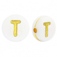 Acrylic letter beads T White-Gold