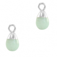 Natural stone charms drop Ocean Green-Silver