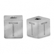 Stainless steel beads letter T Silver