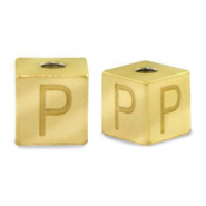 Stainless steel beads letter P Gold
