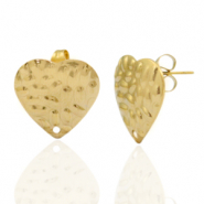 Stainless steel earrings/earpin heart hammered with eye Gold