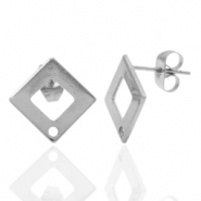Stainless steel earrings/earpin square with eye Silver