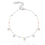 Stainless steel anklets rainbow coins Silber-Multicolour