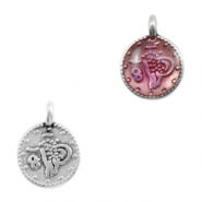DQ European metal charms religious coin Antique Silver-Pink Transparent (nickel free)