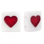 Acrylic letter beads square heart White-Red