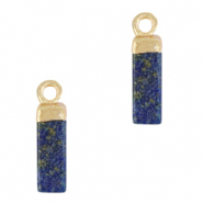 Natural stone charms tube Sapphire Blue-Gold