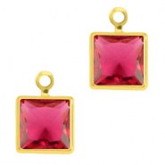 Crystal glass charms square Ruby Pink-Gold