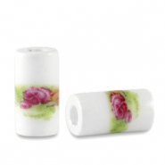 Beads Ceramic tubes White-Green