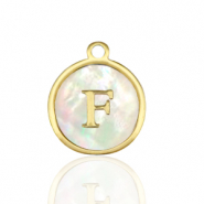 Stainless steel charms 12mm shell initial F White (natural colour)-Gold