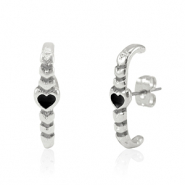 DQ European metal findings earrings heart Antique Silver-Black (nickel free)