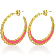 Stainless steel earrings creole 30mm Gold-Bright pink