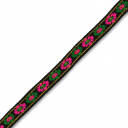 Ribbon with flowers Black-Green-Pink