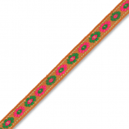 Ribbon with flowers Brown-Green-Pink