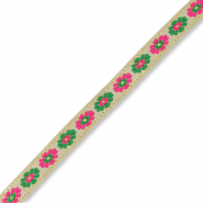 Ribbon with flowers Beige-Green-Pink