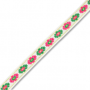 Ribbon with flowers White-Green-Pink