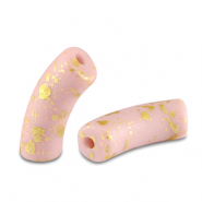 Acrylic beads tube matt Light Pink-Gold