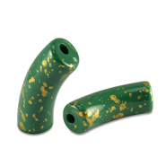 Acrylic beads tube shiny Dark Green-Gold