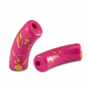 Acrylic beads tube shiny Fuchsia Pink-Gold