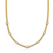 Stainless steel snake necklaces crystal Gold-Pink