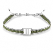 Ready-made Bracelets ribbon with Stainless steel connector Green-silver