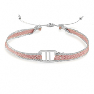 Ready-made Bracelets ribbon with Stainless steel connector Light Pink-Silver