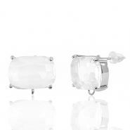 Crystal Glass earrings / earpins with loop rectangle Crystal-Silver
