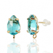 Crystal Glass earrings / earpins with loop drop Blue-Gold