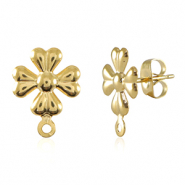 Stainless steel findings earrings / earpin flower with loop Gold
