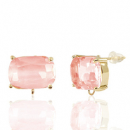 Crystal Glass earrings / earpins with loop rectangle Peach-Gold
