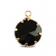 Crystal glass charms 13mm Jet Black-Gold