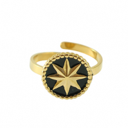 Stainless steel rings star Gold-Black