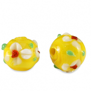 Hand-painted Glass beads flower Yellow-White