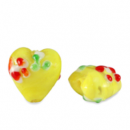 Hand-painted Glass beads heart flower Yellow-Red