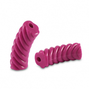 Acrylic tube beads twisted Magenta Pink