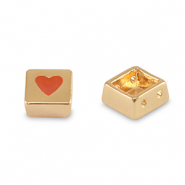 Tile beads square Gold-Coral Red