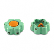 Tile beads flower Turquoise-Orange