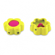 Tile beads flower Yellow-Magenta Pink