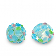 Hand-painted Glass beads flower Transparent-Blue Green