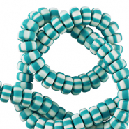 Polymer beads rondelle 7mm White-Baltic Turquoise Blue