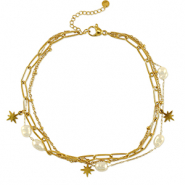 Stainless steel anklets pearl Gold-White